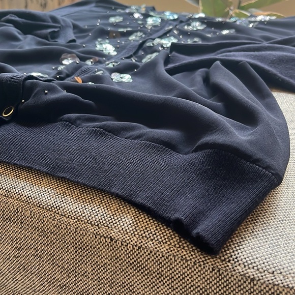 Vintage Floral Paillettes Sequin Cardigan, Size: 1X circa 2008 - Picture 5 of 17